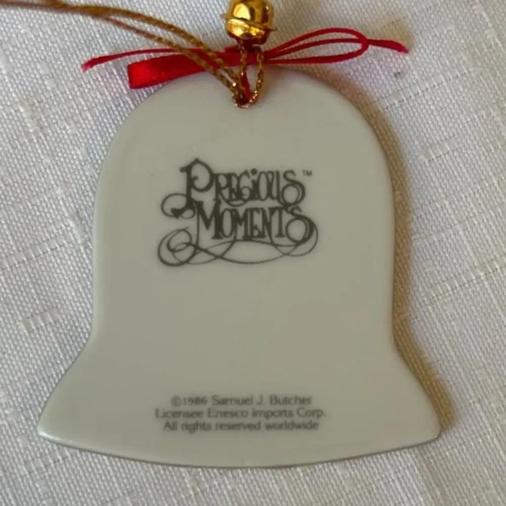 Vintage 80s ceramic precious moments The Wonder of Christmas bell ornament
